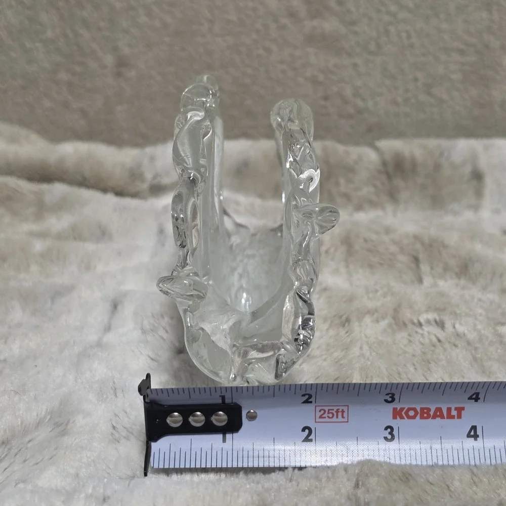 Vintage Murano Art Glass Napkin/Letter Holder White Clear Freeform Splash/Wave